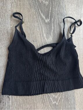 Free People Black Ribbed Cropped Camisole with Adjustable Straps AZ0514